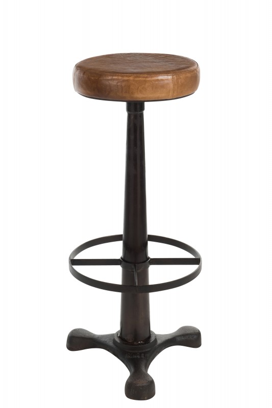 BAR STOOL BROWN METAL LEATHER - CHAIRS, STOOLS